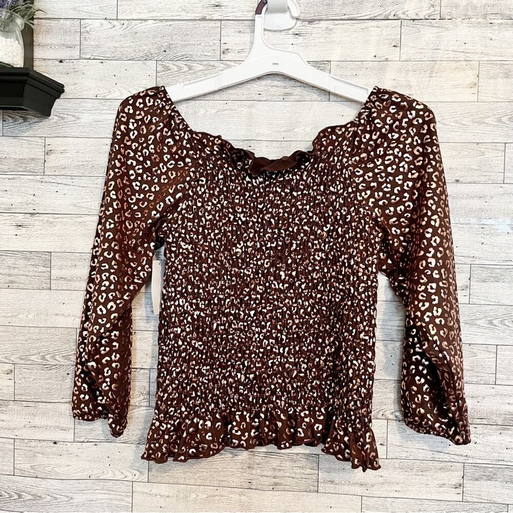 Girls Foil Leopard Top ERGE Designs Smocked NWT L - Picture 6 of 8